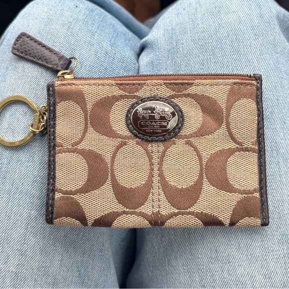 Coach Handbags - Coach Tan and Brown Signature Canvas Keychain Wallet